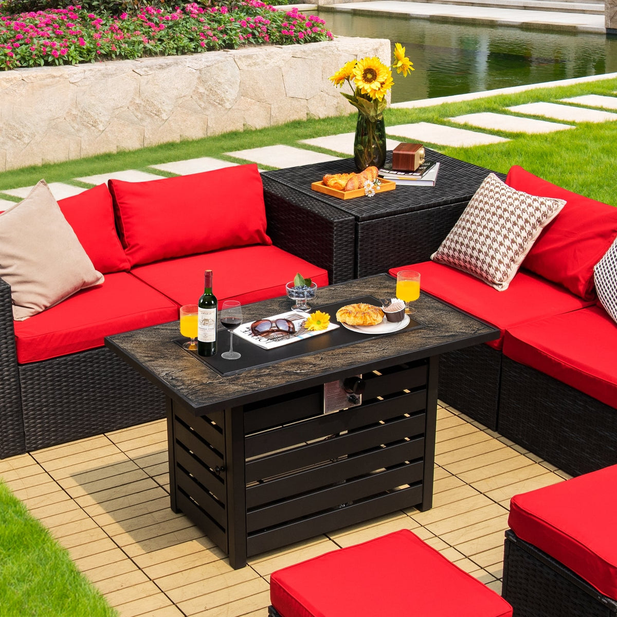 42 Inch 50000 BTU Propane Fire Pit Table with Ore Powder Surface-Fire Pit Tables-DECOROLALA