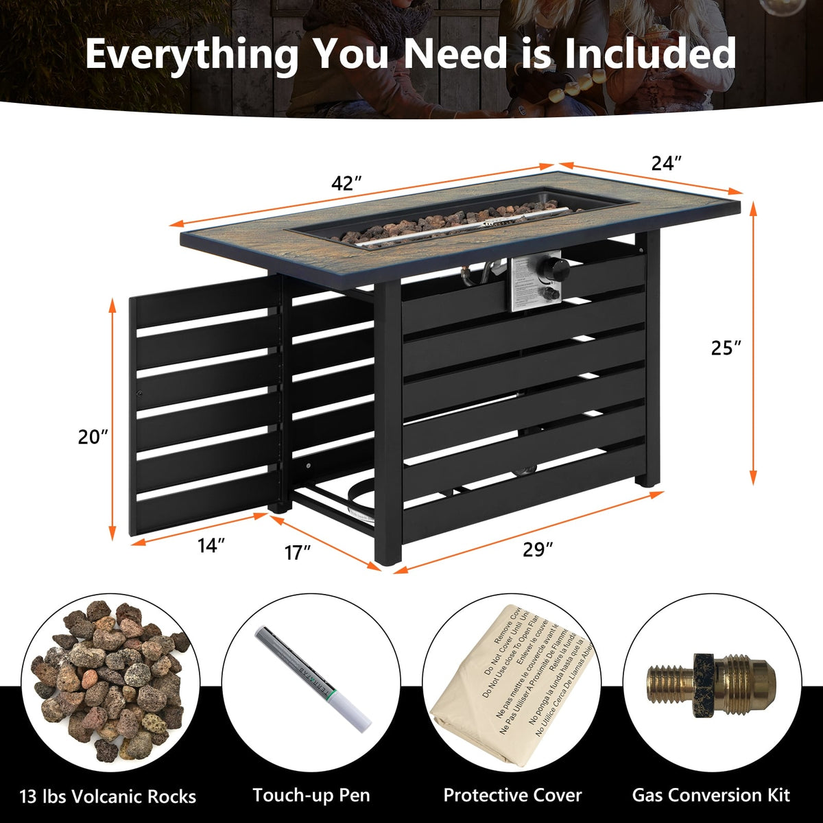42 Inch 50000 BTU Propane Fire Pit Table with Ore Powder Surface-Fire Pit Tables-DECOROLALA