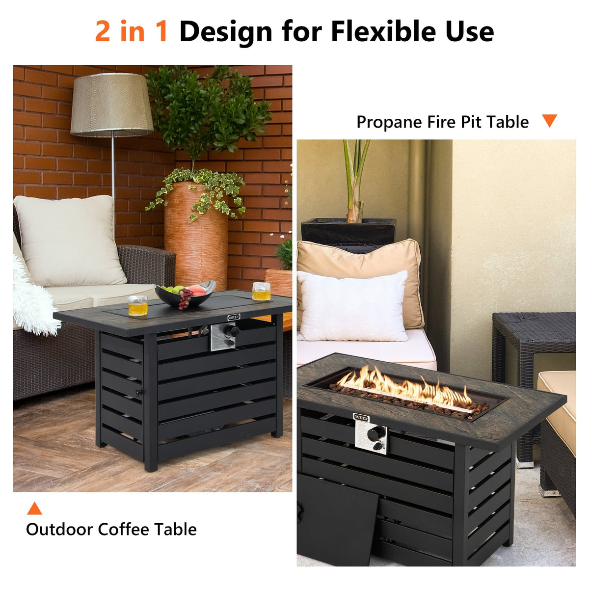42 Inch 50000 BTU Propane Fire Pit Table with Ore Powder Surface-Fire Pit Tables-DECOROLALA