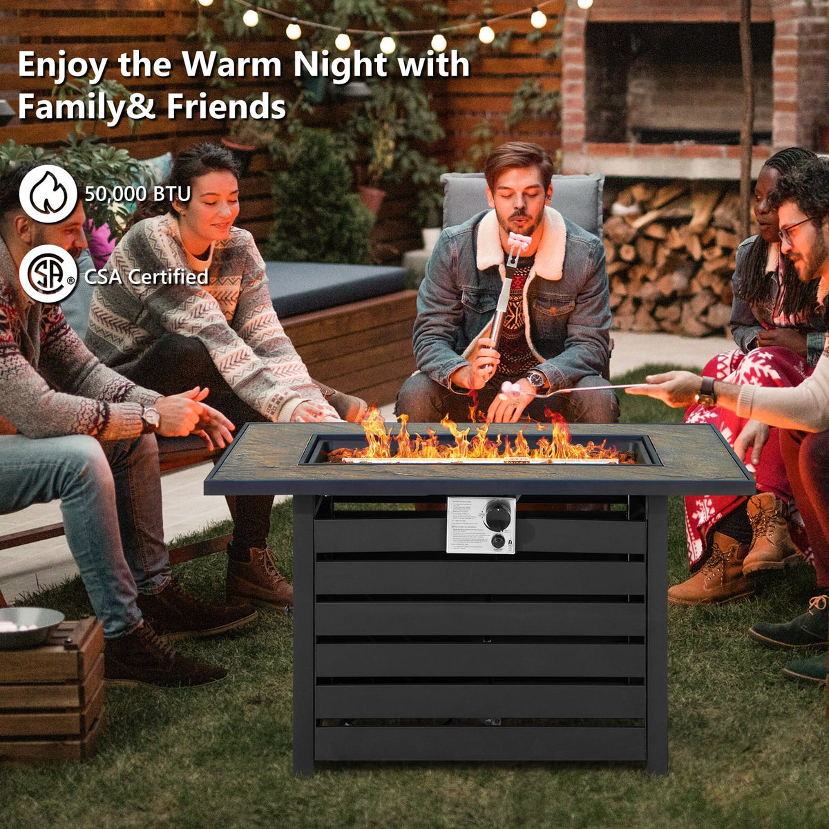 42 Inch 50000 BTU Propane Fire Pit Table with Ore Powder Surface-Fire Pit Tables-DECOROLALA