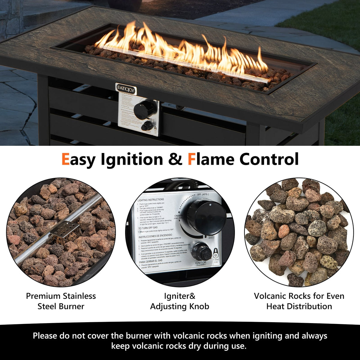 42 Inch 50000 BTU Propane Fire Pit Table with Ore Powder Surface-Fire Pit Tables-DECOROLALA