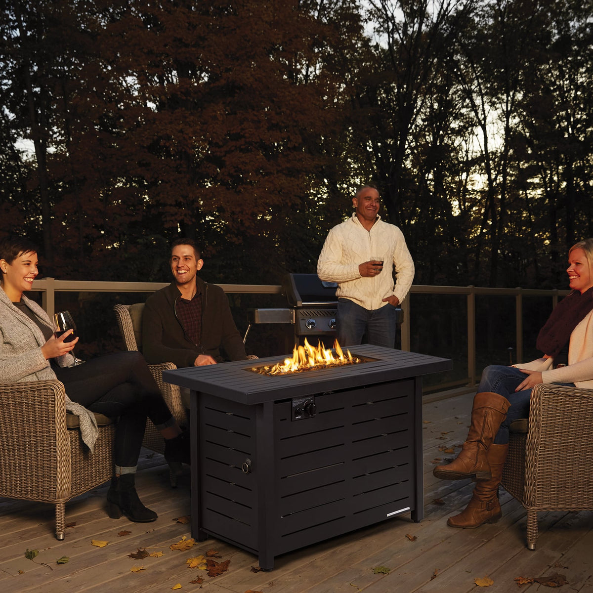 42 Inch 60 000 BTU Rectangular Propane Fire Pit Table with Waterproof Cover-Fire Pit Tables-DECOROLALA