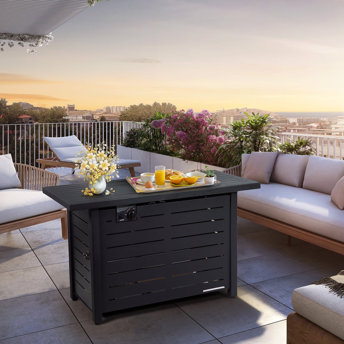 42 Inch 60 000 BTU Rectangular Propane Fire Pit Table with Waterproof Cover-Fire Pit Tables-DECOROLALA