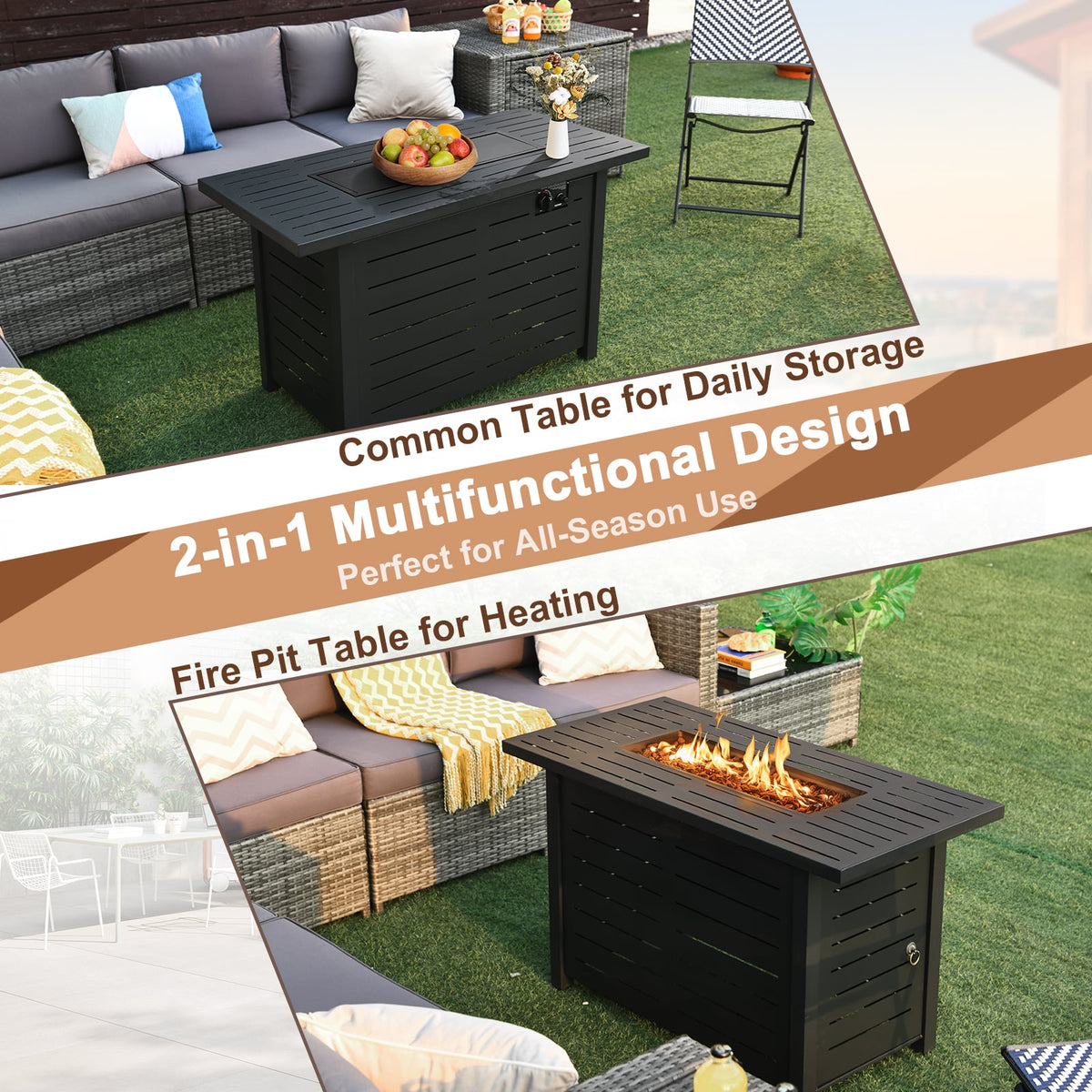 42 Inch 60 000 BTU Rectangular Propane Fire Pit Table with Waterproof Cover-Fire Pit Tables-DECOROLALA