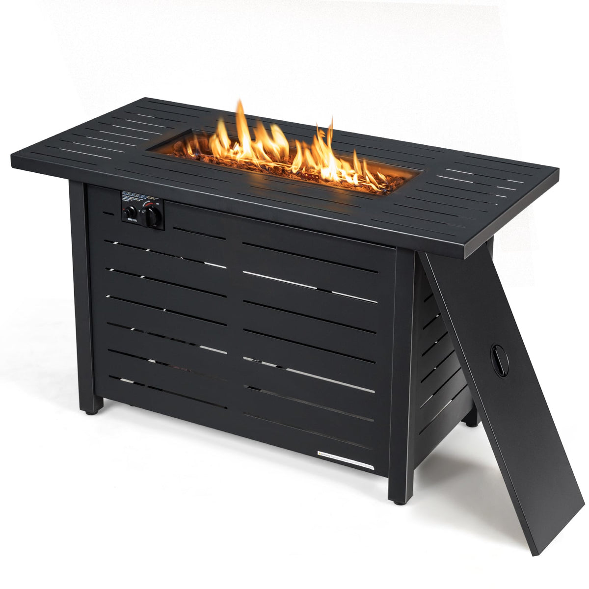 42 Inch 60 000 BTU Rectangular Propane Fire Pit Table with Waterproof Cover-Fire Pit Tables-DECOROLALA