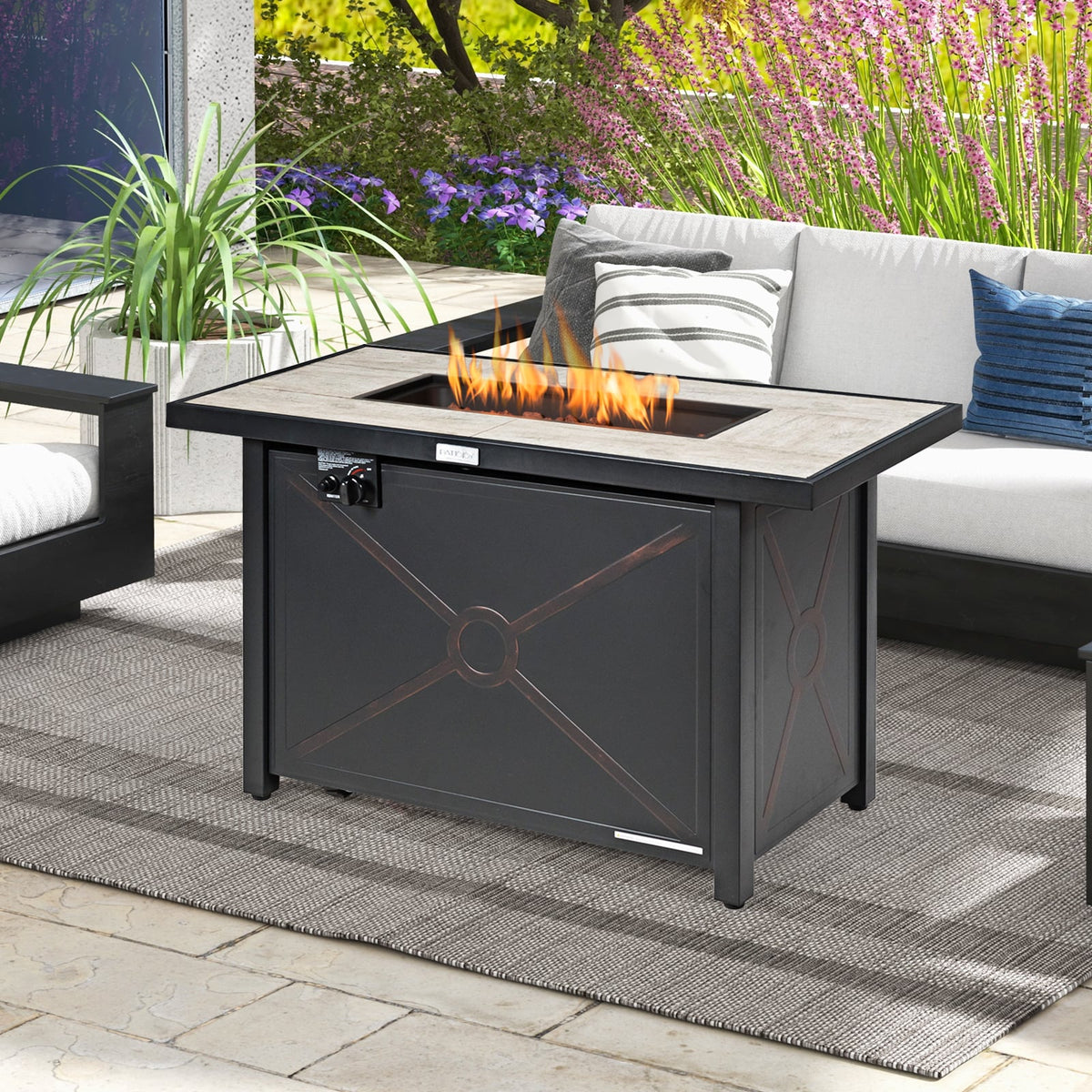 42 Inch 60000 BTU Propane Fire Pit Table with Ceramic Tabletop-Fire Pit Tables-DECOROLALA