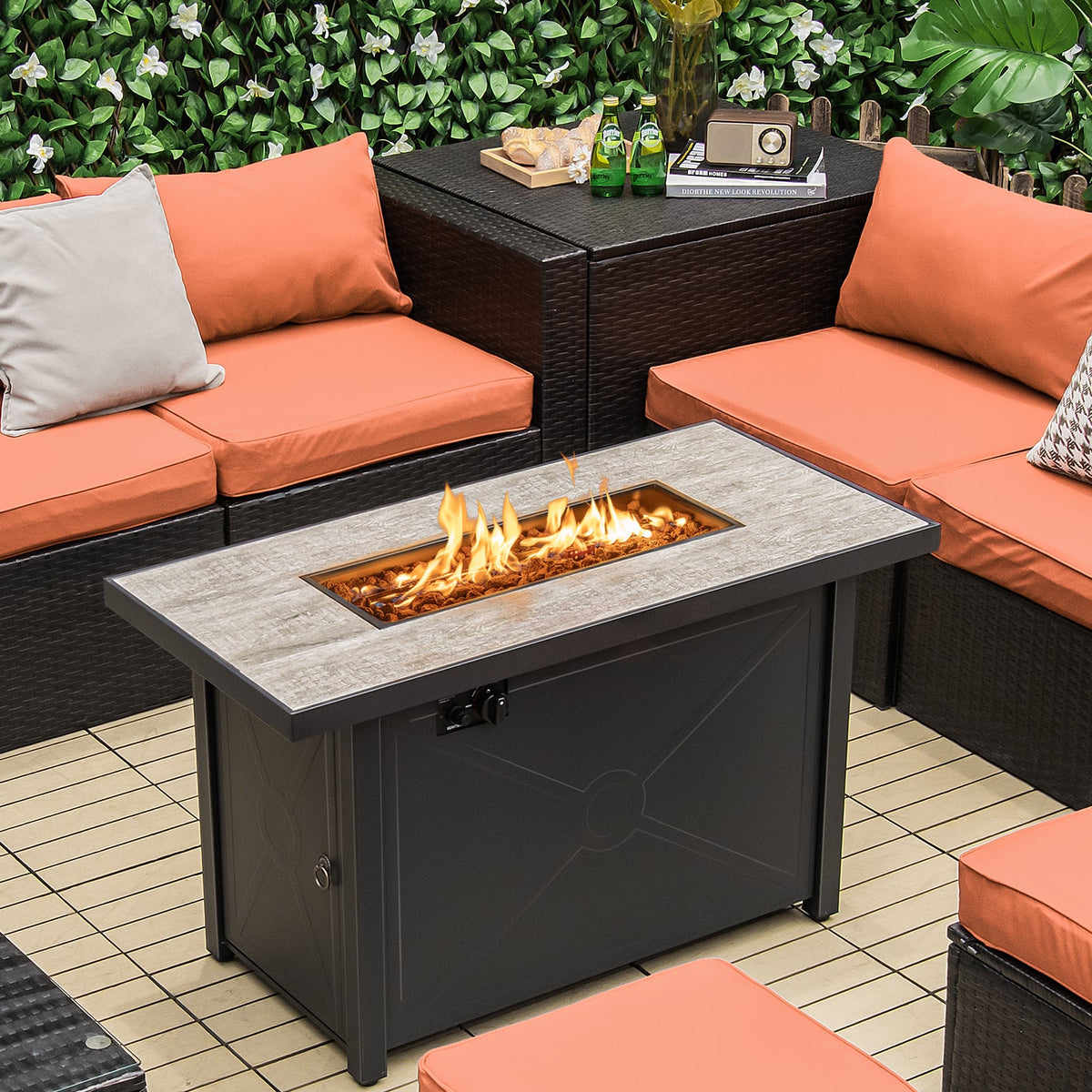 42 Inch 60000 BTU Propane Fire Pit Table with Ceramic Tabletop-Fire Pit Tables-DECOROLALA