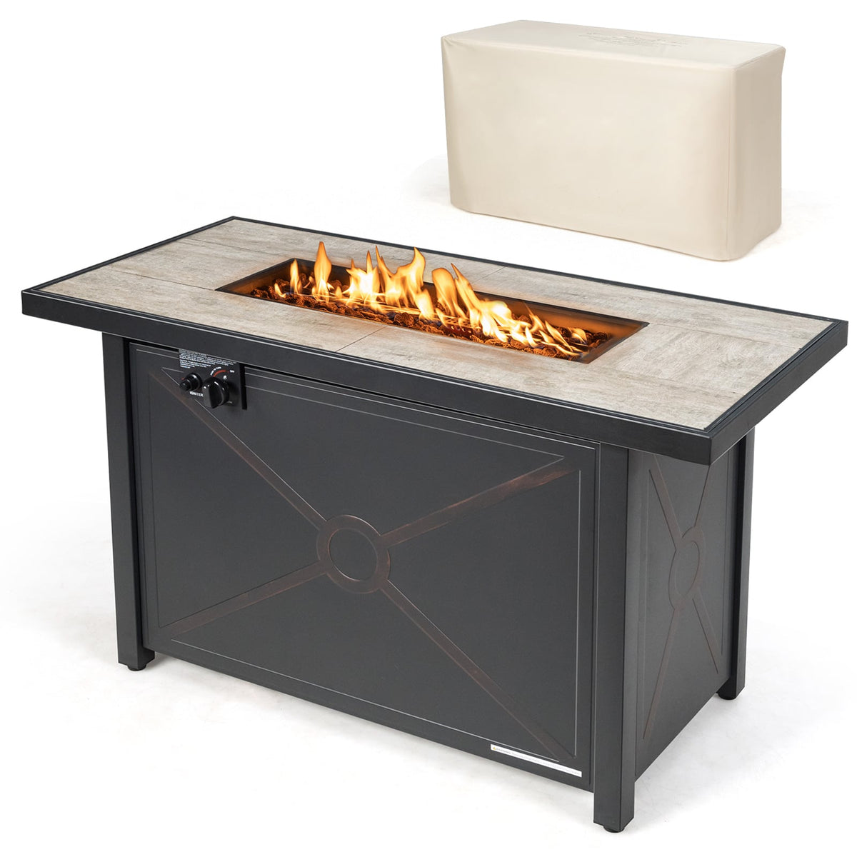 42 Inch 60000 BTU Propane Fire Pit Table with Ceramic Tabletop-Fire Pit Tables-DECOROLALA