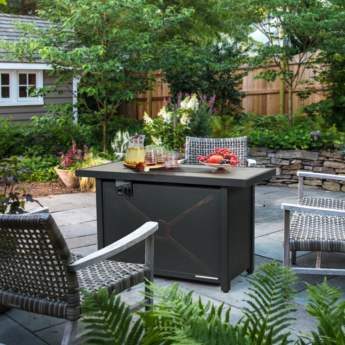 42 Inch 60000 BTU Propane Fire Pit Table with Ceramic Tabletop-Fire Pit Tables-DECOROLALA