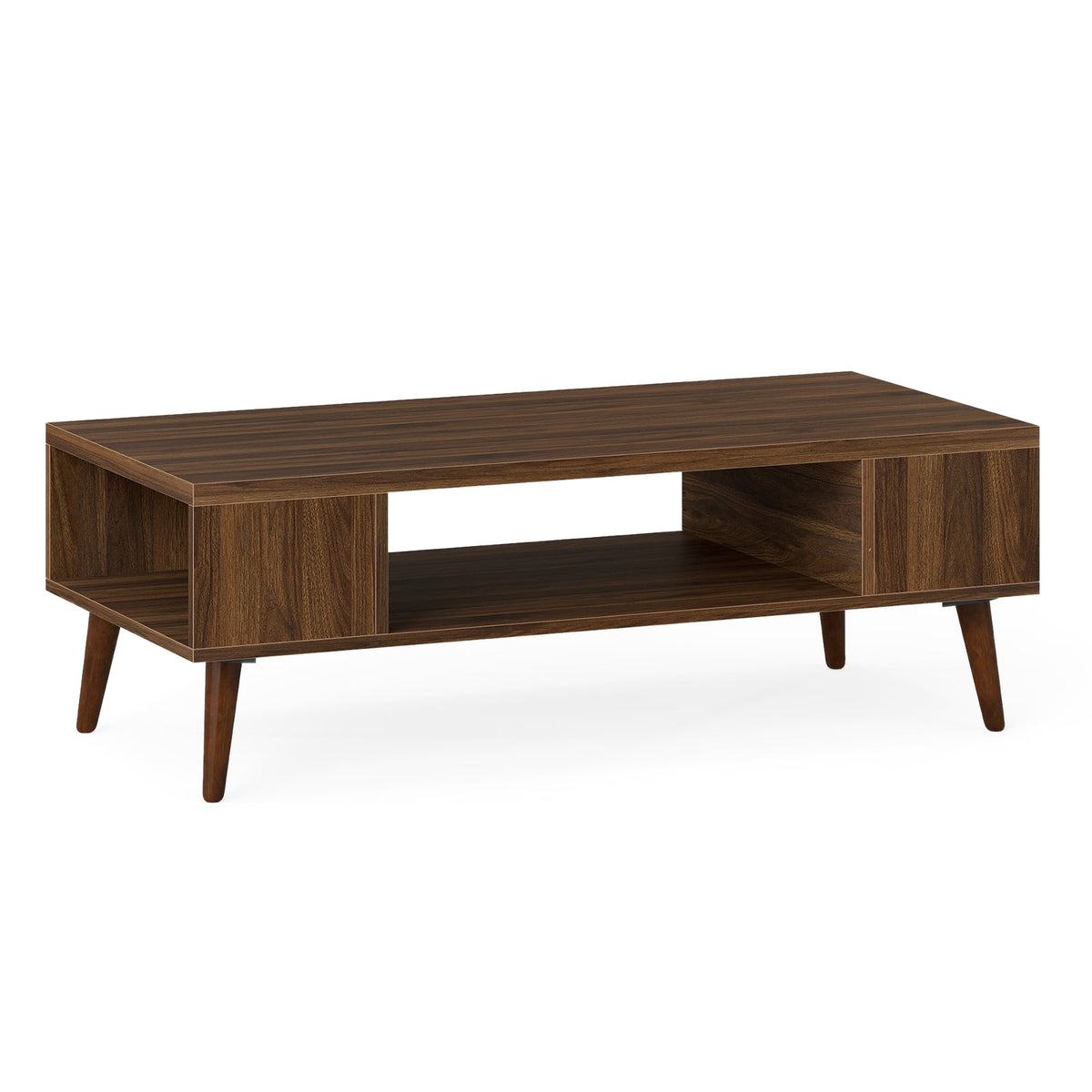 42 Inch Mid Century Modern Coffee Table Rectangular with Open Compartment-Walnut-Coffee Tables-DECOROLALA