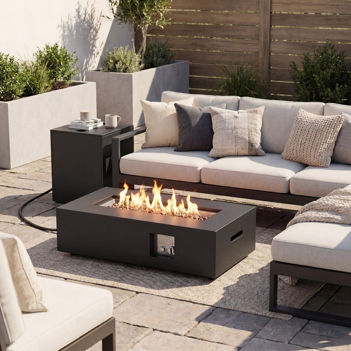 42 Inch Outdoor Rectangular Fire Table 50 000 BTU with Tank Holder-Black-Fire Pit Tables-DECOROLALA