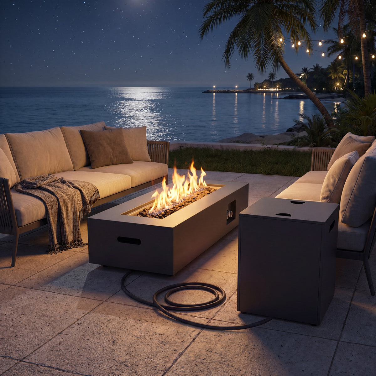 42 Inch Outdoor Rectangular Fire Table 50 000 BTU with Tank Holder-Black-Fire Pit Tables-DECOROLALA