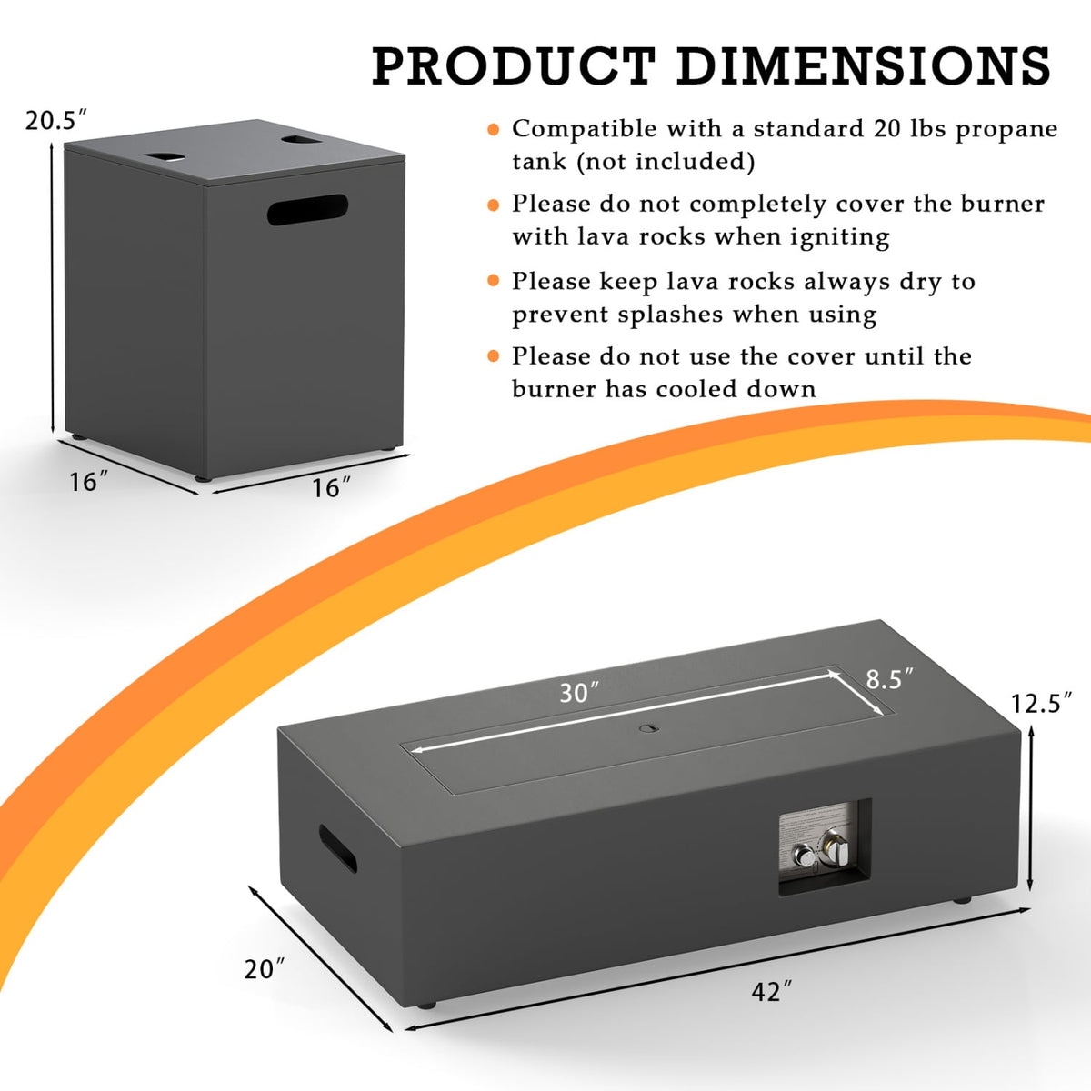 42 Inch Outdoor Rectangular Fire Table 50 000 BTU with Tank Holder-Black-Fire Pit Tables-DECOROLALA