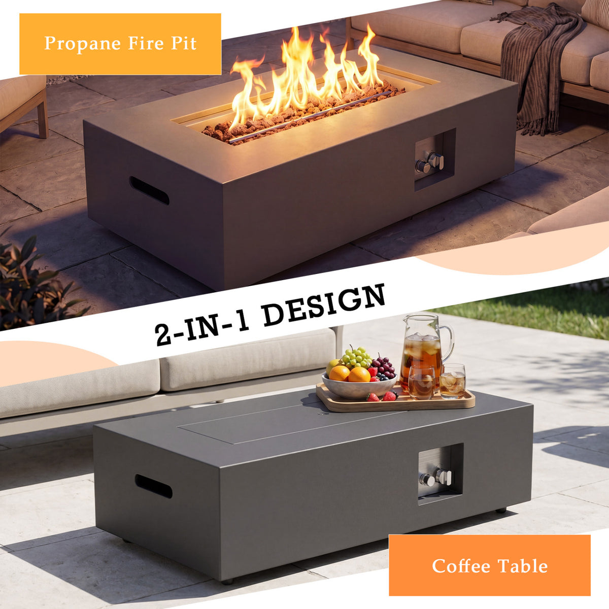 42 Inch Outdoor Rectangular Fire Table 50 000 BTU with Tank Holder-Black-Fire Pit Tables-DECOROLALA