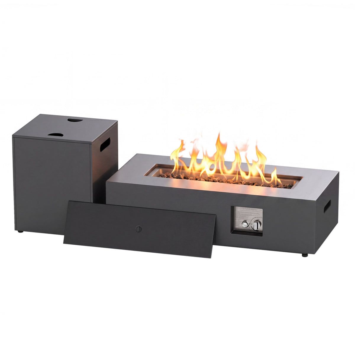 42 Inch Outdoor Rectangular Fire Table 50 000 BTU with Tank Holder-Black-Fire Pit Tables-DECOROLALA