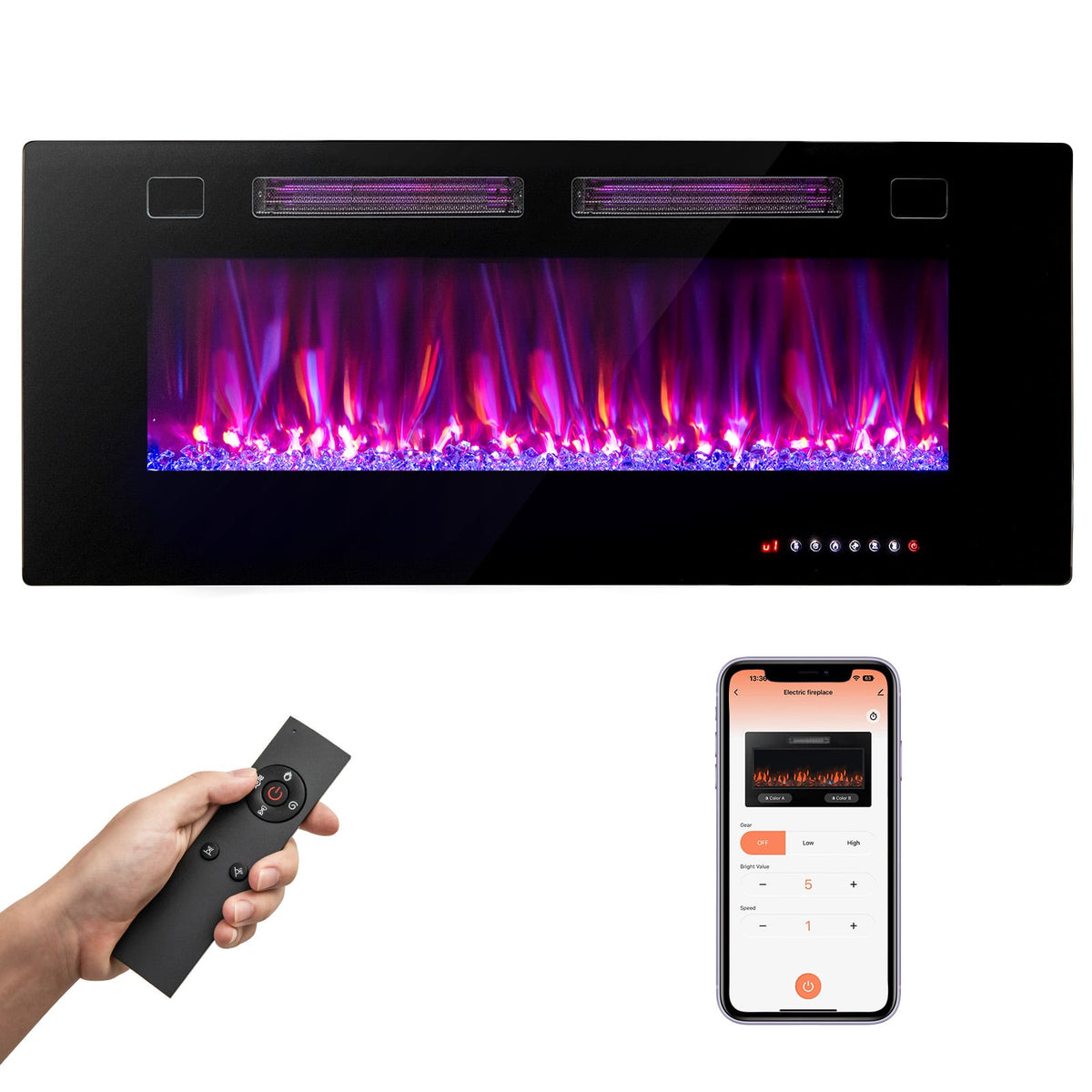 42 Inch Ultra-Thin Electric Fireplace with Decorative Crystals and Smart APP Control-42 inch-Fireplaces-DECOROLALA