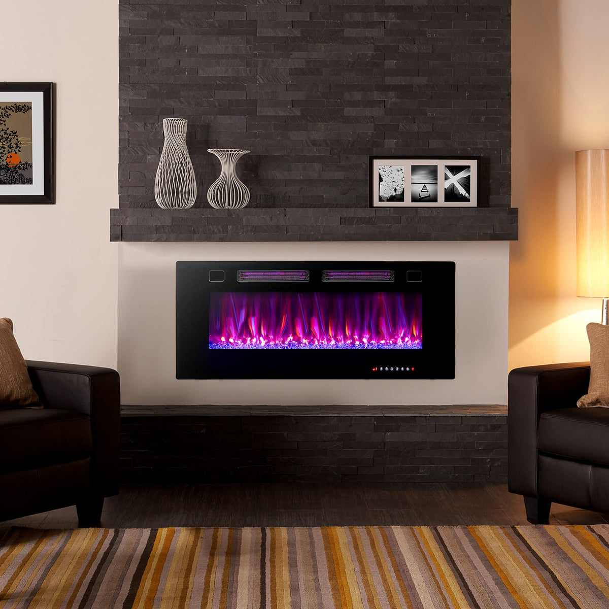 42 Inch Ultra-Thin Electric Fireplace with Decorative Crystals and Smart APP Control-42 inch-Fireplaces-DECOROLALA