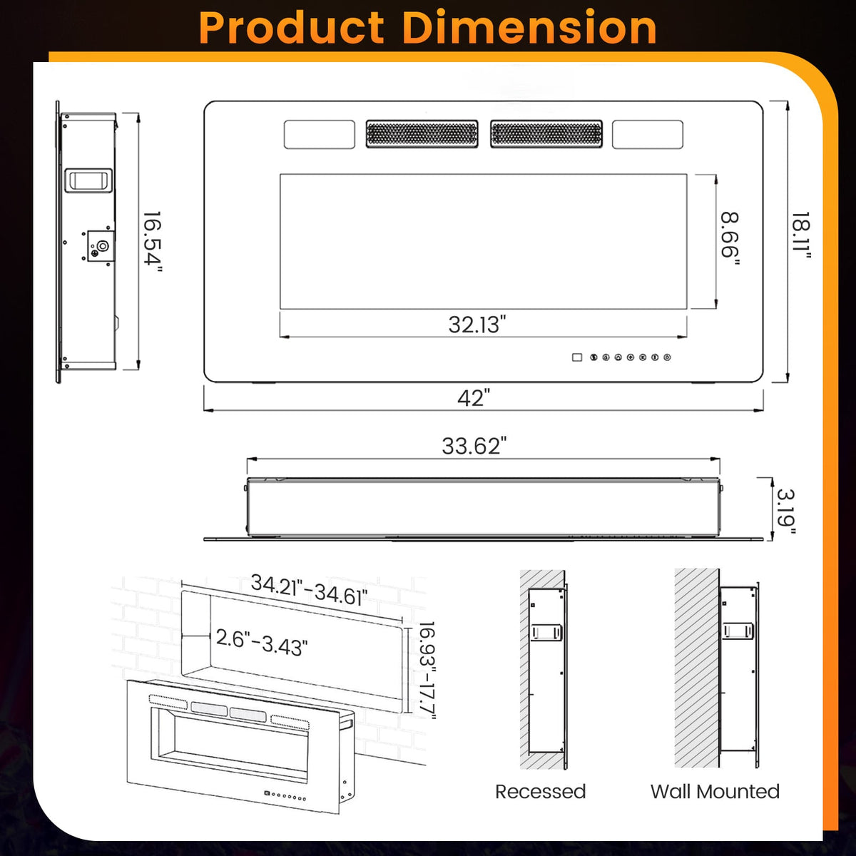 42 Inch Ultra-Thin Electric Fireplace with Decorative Crystals and Smart APP Control-42 inch-Fireplaces-DECOROLALA