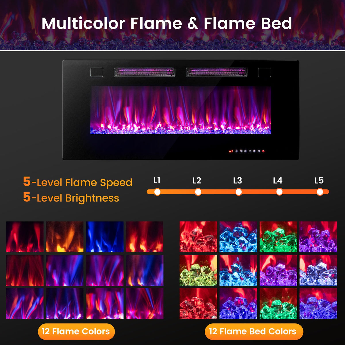 42 Inch Ultra-Thin Electric Fireplace with Decorative Crystals and Smart APP Control-42 inch-Fireplaces-DECOROLALA