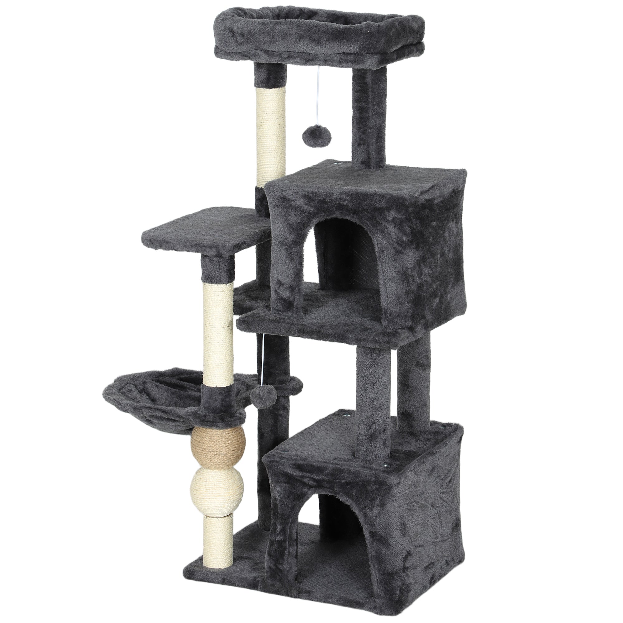 42" Multi-Level Cat Tree with 2 Condos & Hammock - Dark Grey-Cats-DECOROLALA