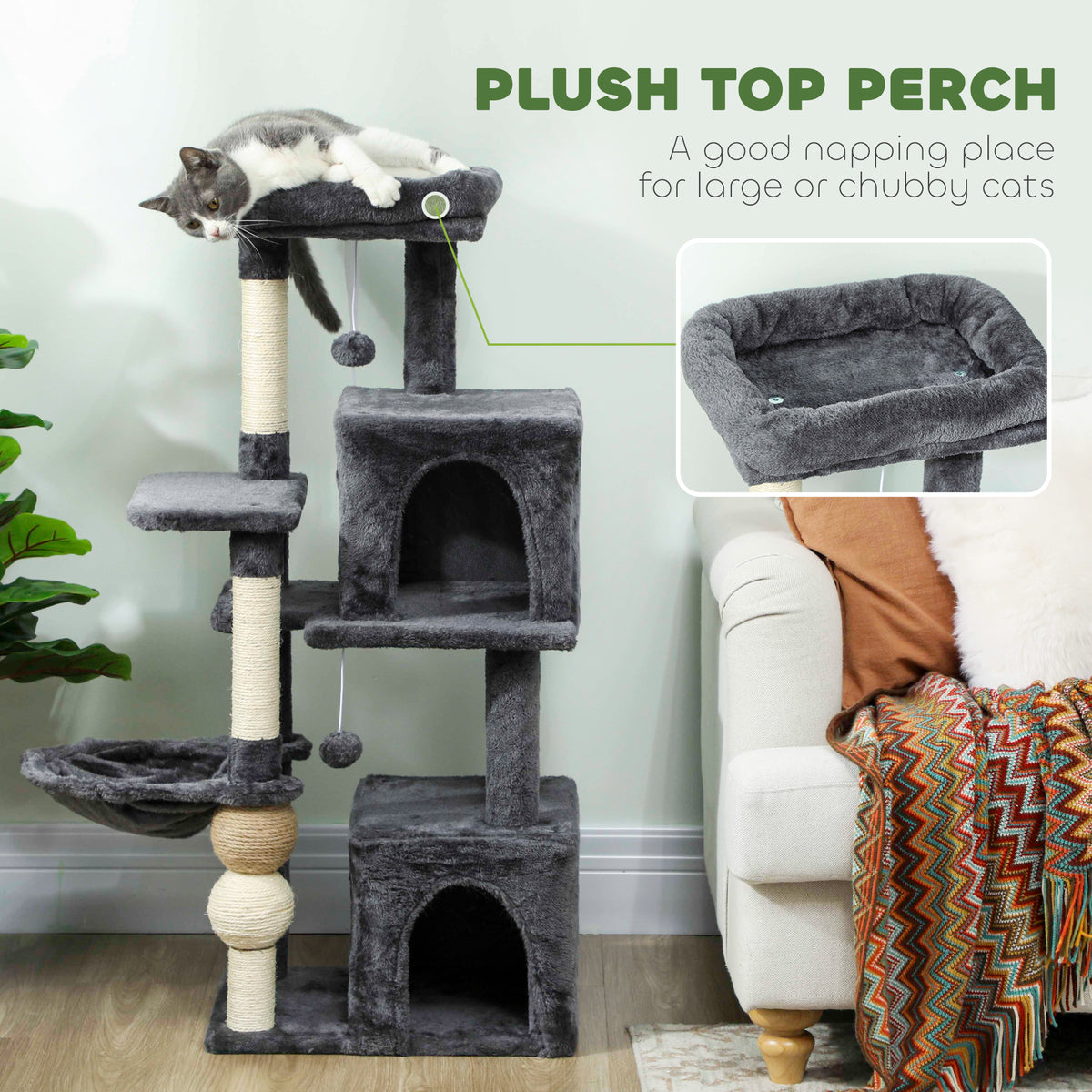 42" Multi-Level Cat Tree with 2 Condos & Hammock - Dark Grey-Cats-DECOROLALA