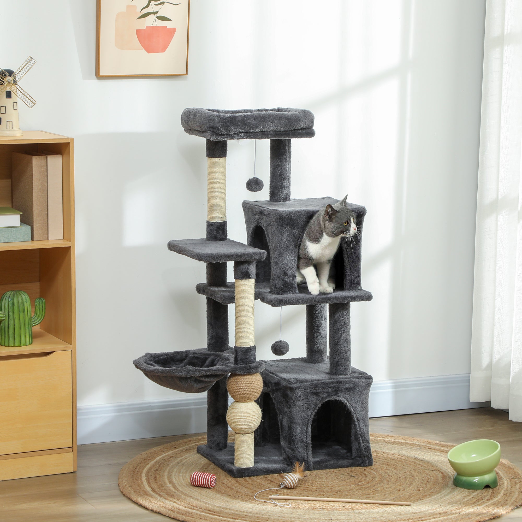 42" Multi-Level Cat Tree with 2 Condos & Hammock - Dark Grey-Cats-DECOROLALA