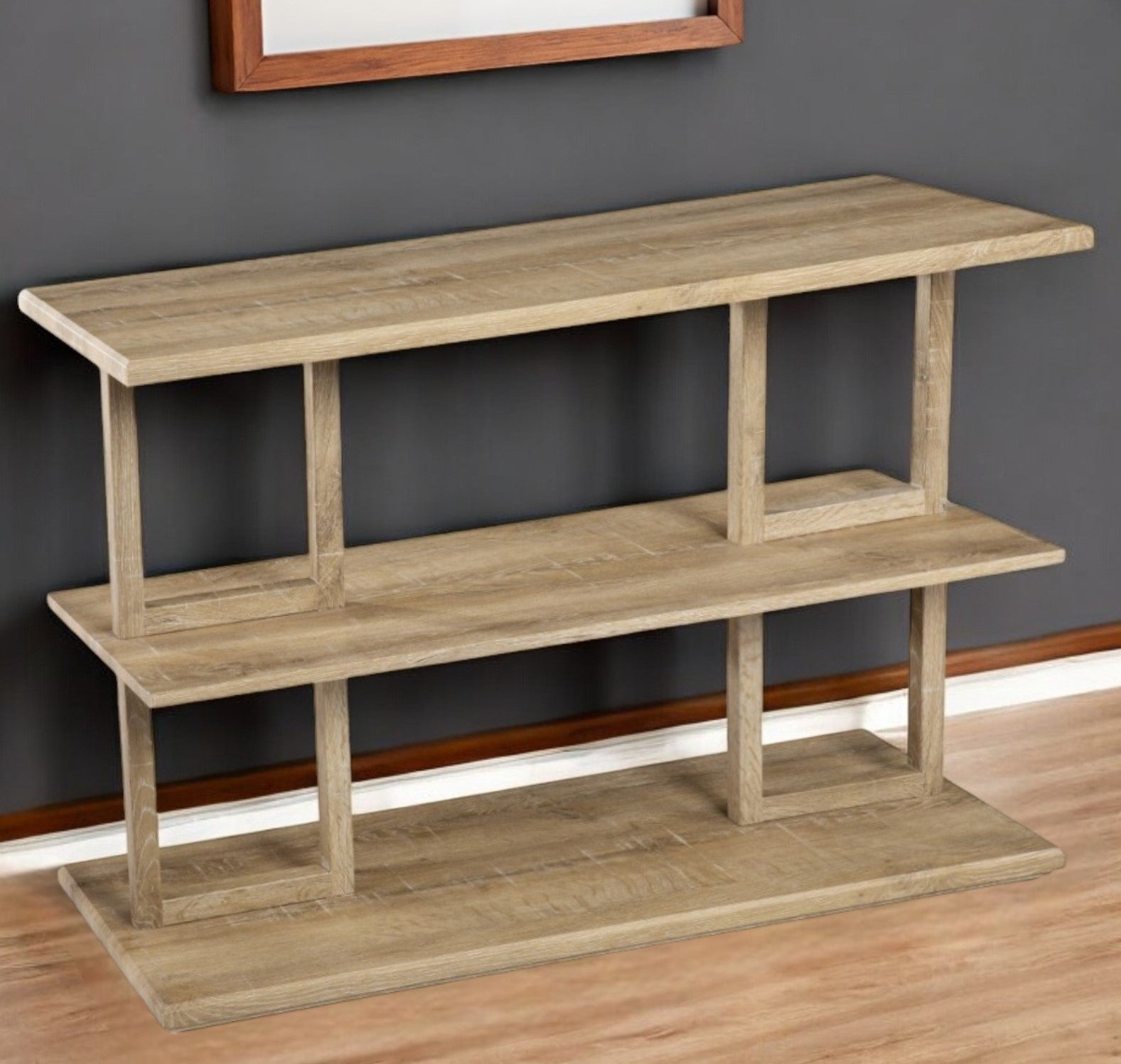 42" Natural Floor Shelf Console Table With Shelves-Console Tables-DECOROLALA