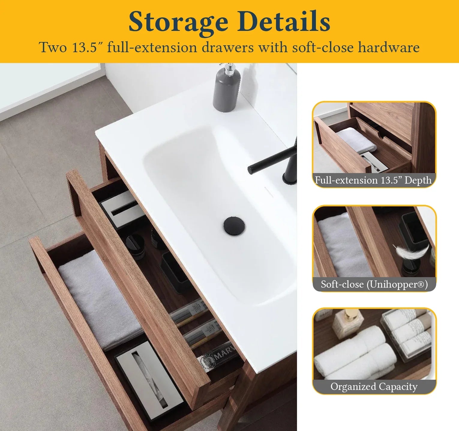 42" Natural Walnut Freestanding Bathroom Vanity with White Solid Surface Countertop-Migration_Bathroom Vanities-DECOROLALA