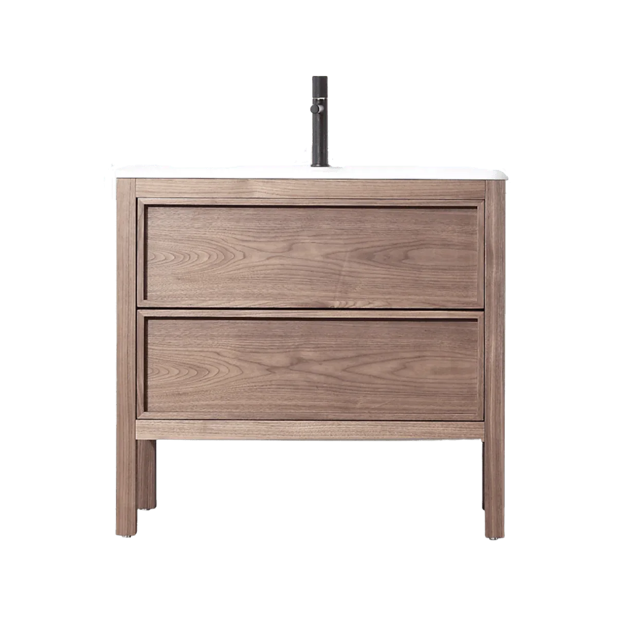 42" Natural Walnut Freestanding Bathroom Vanity with White Solid Surface Countertop-Migration_Bathroom Vanities-DECOROLALA