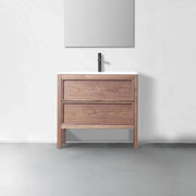 42" Natural Walnut Freestanding Bathroom Vanity with White Solid Surface Countertop-Migration_Bathroom Vanities-DECOROLALA