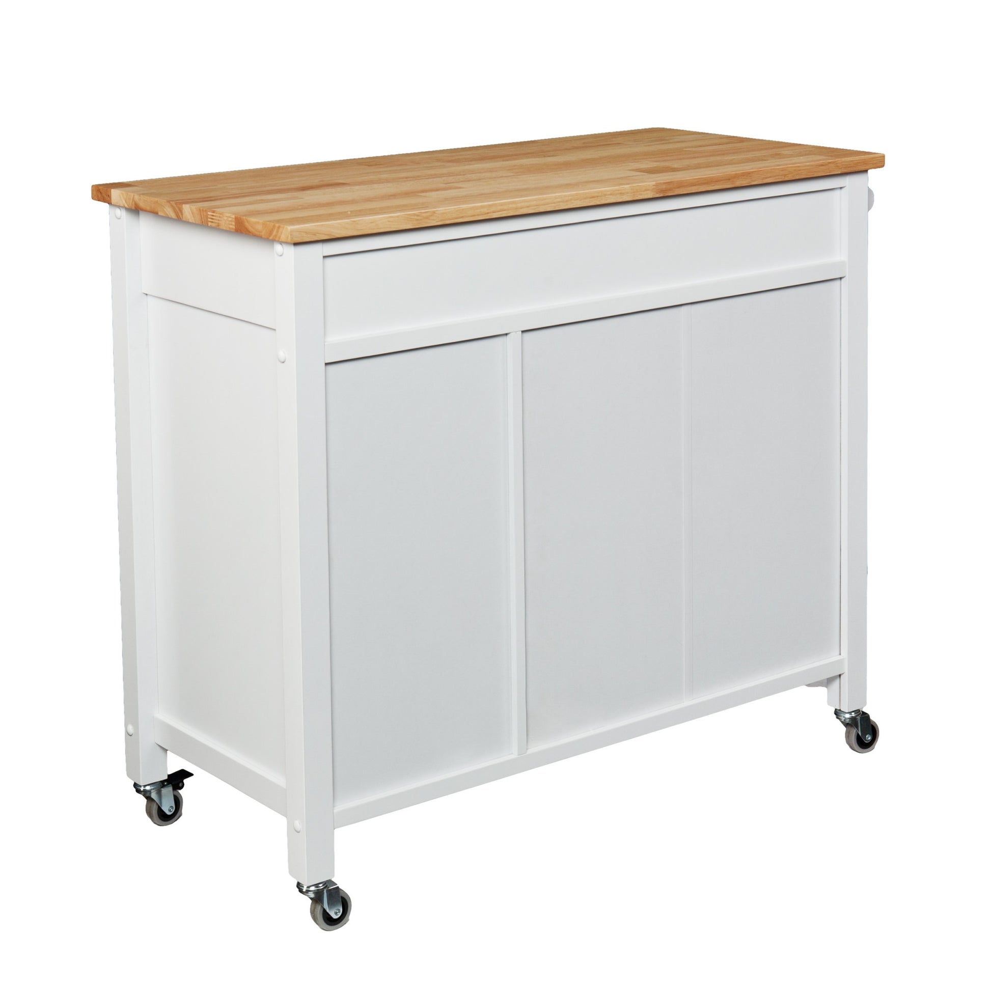 42" Natural and White Butcher Block and Iron Rolling Kitchen Cart With Storage-Kitchen Carts-Islands-DECOROLALA