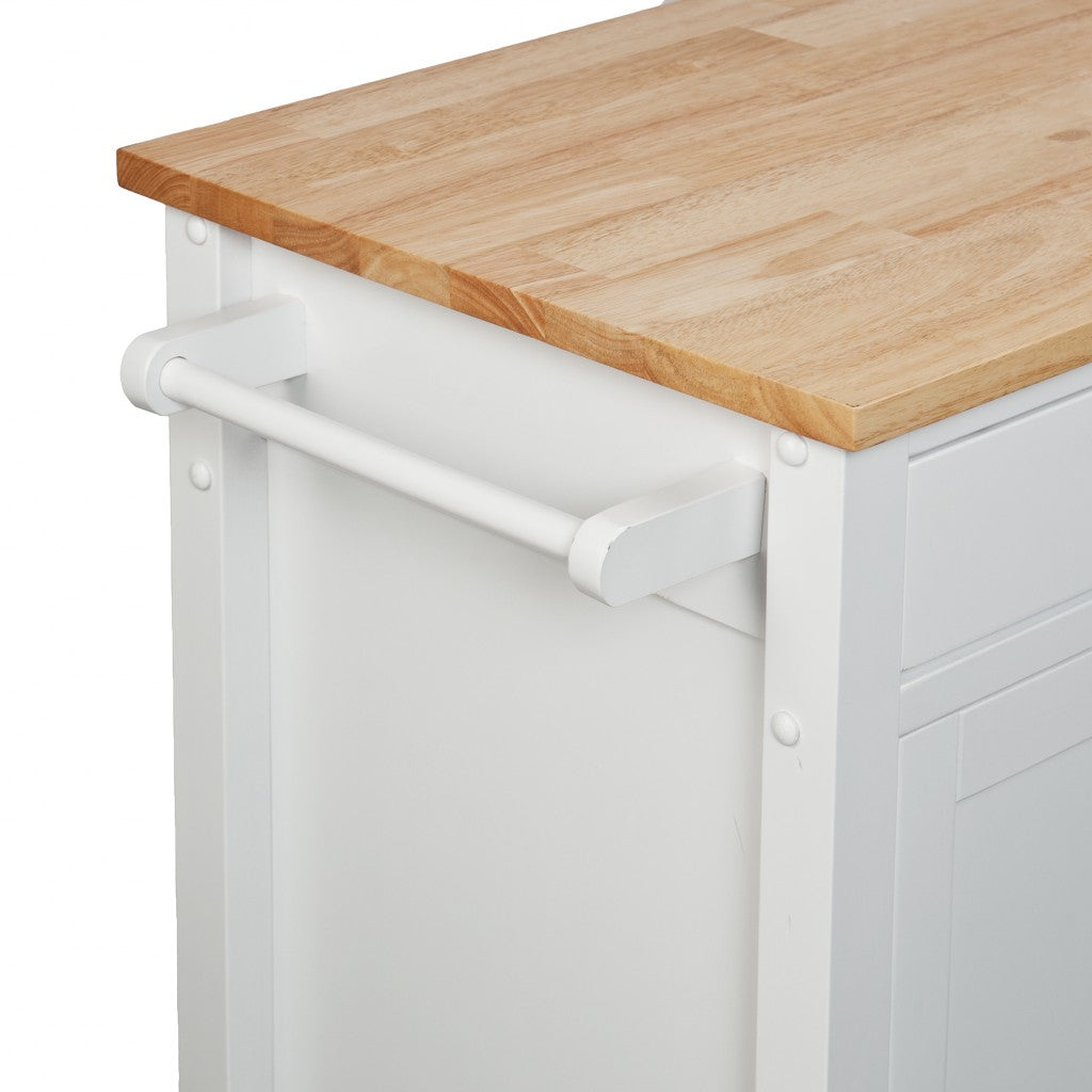 42" Natural and White Butcher Block and Iron Rolling Kitchen Cart With Storage-Kitchen Carts-Islands-DECOROLALA