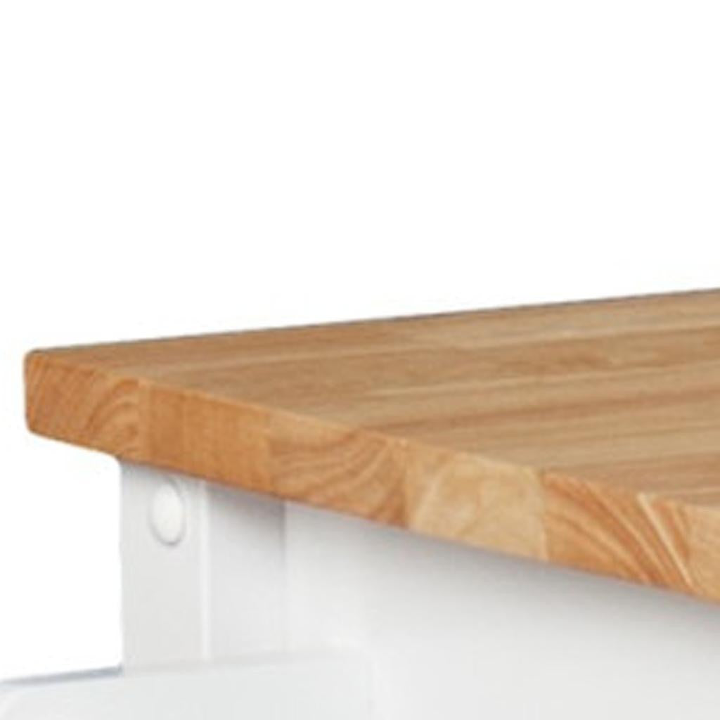 42" Natural and White Butcher Block and Iron Rolling Kitchen Cart With Storage-Kitchen Carts-Islands-DECOROLALA