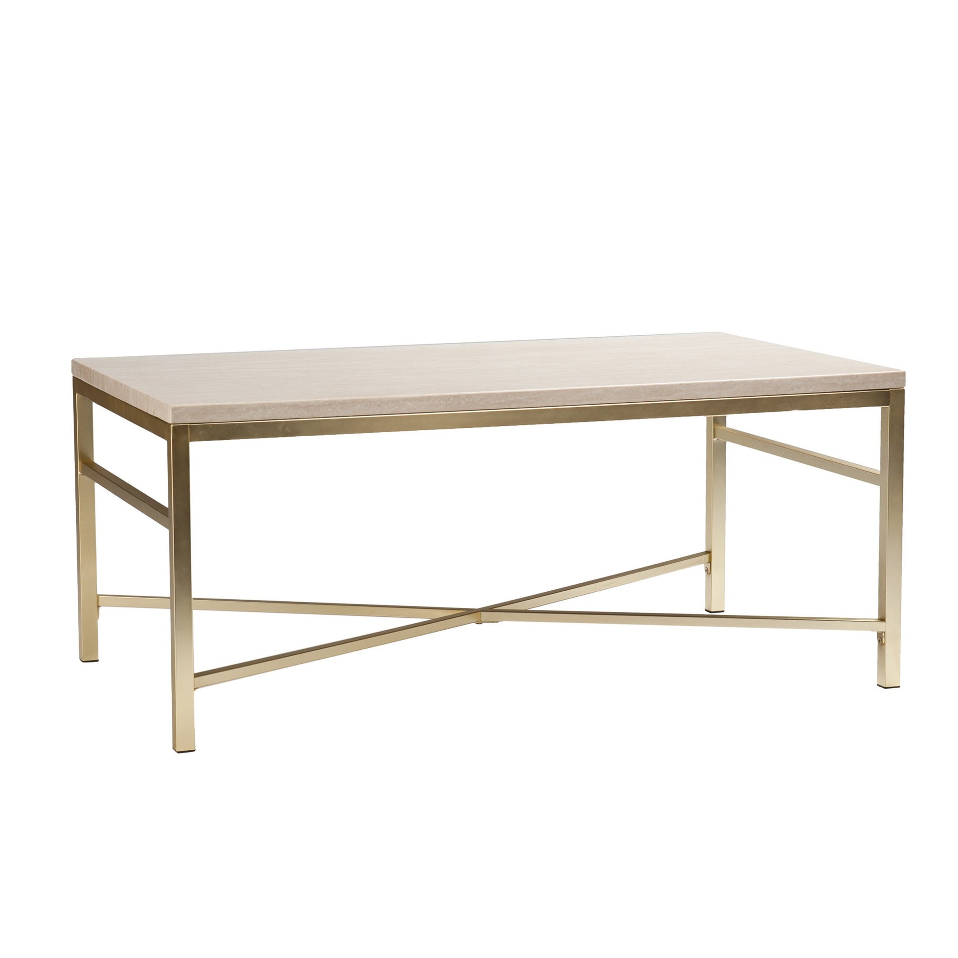 42" Off White Manufactured Wood And Metal Rectangular Coffee Table-Coffee Tables-DECOROLALA