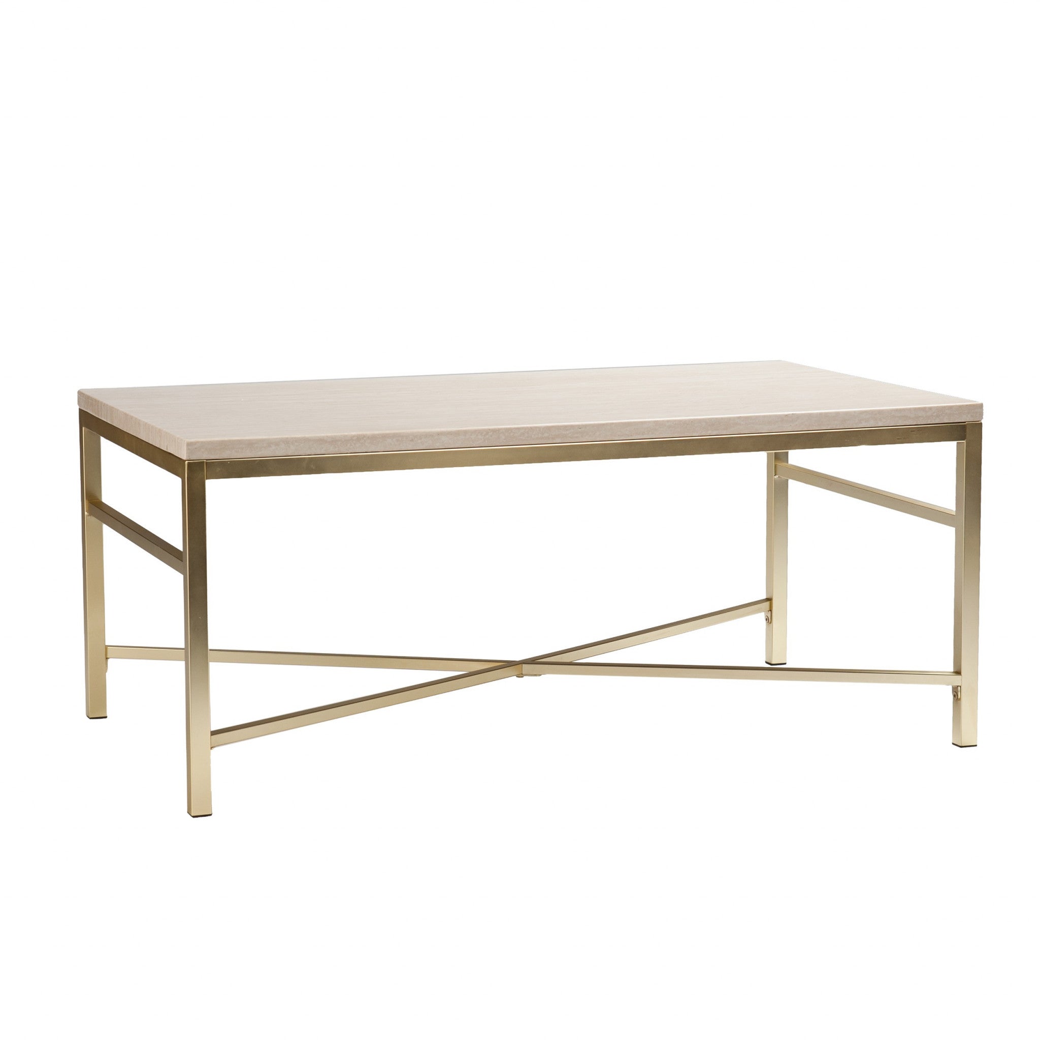 42" Off White Manufactured Wood And Metal Rectangular Coffee Table-Coffee Tables-DECOROLALA