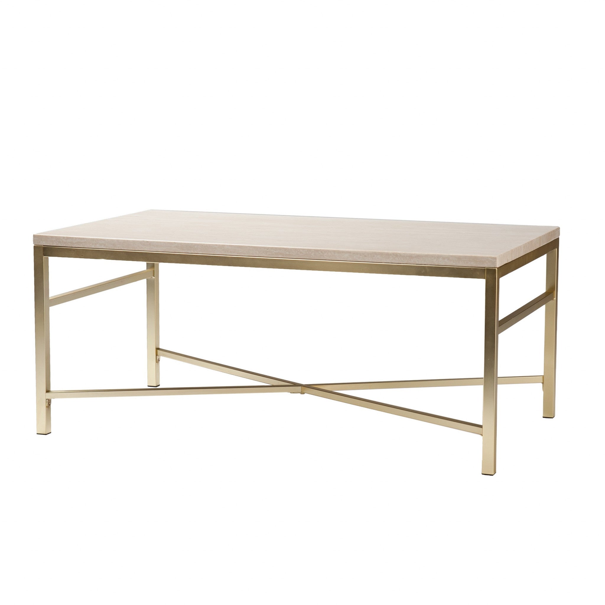 42" Off White Manufactured Wood And Metal Rectangular Coffee Table-Coffee Tables-DECOROLALA