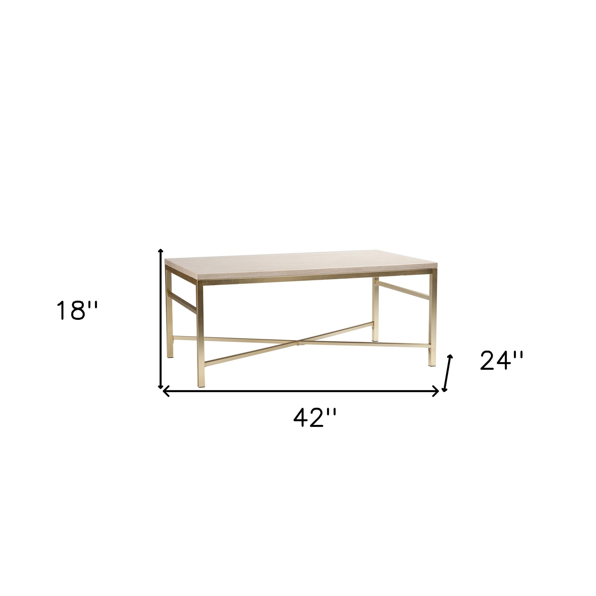 42" Off White Manufactured Wood And Metal Rectangular Coffee Table-Coffee Tables-DECOROLALA