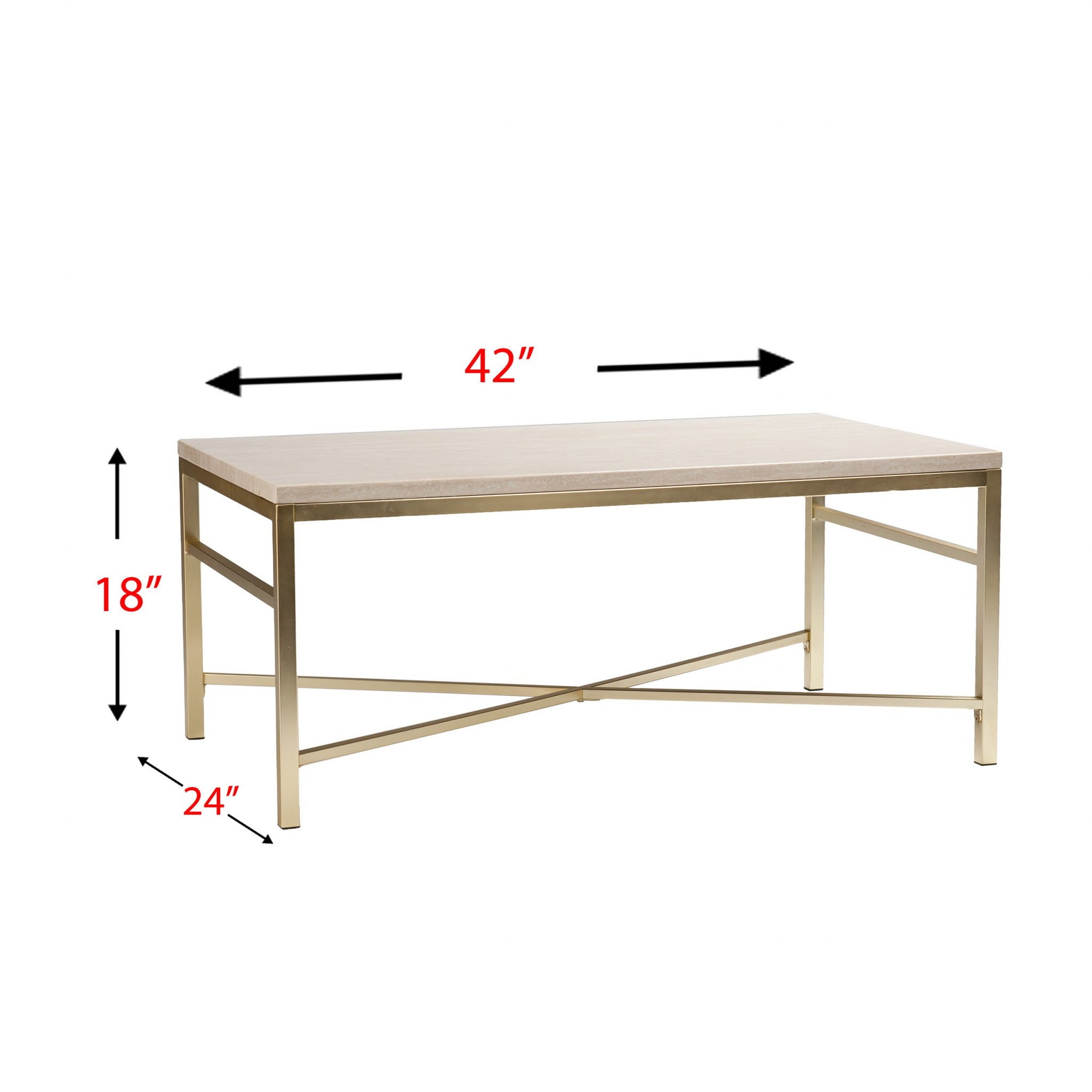 42" Off White Manufactured Wood And Metal Rectangular Coffee Table-Coffee Tables-DECOROLALA