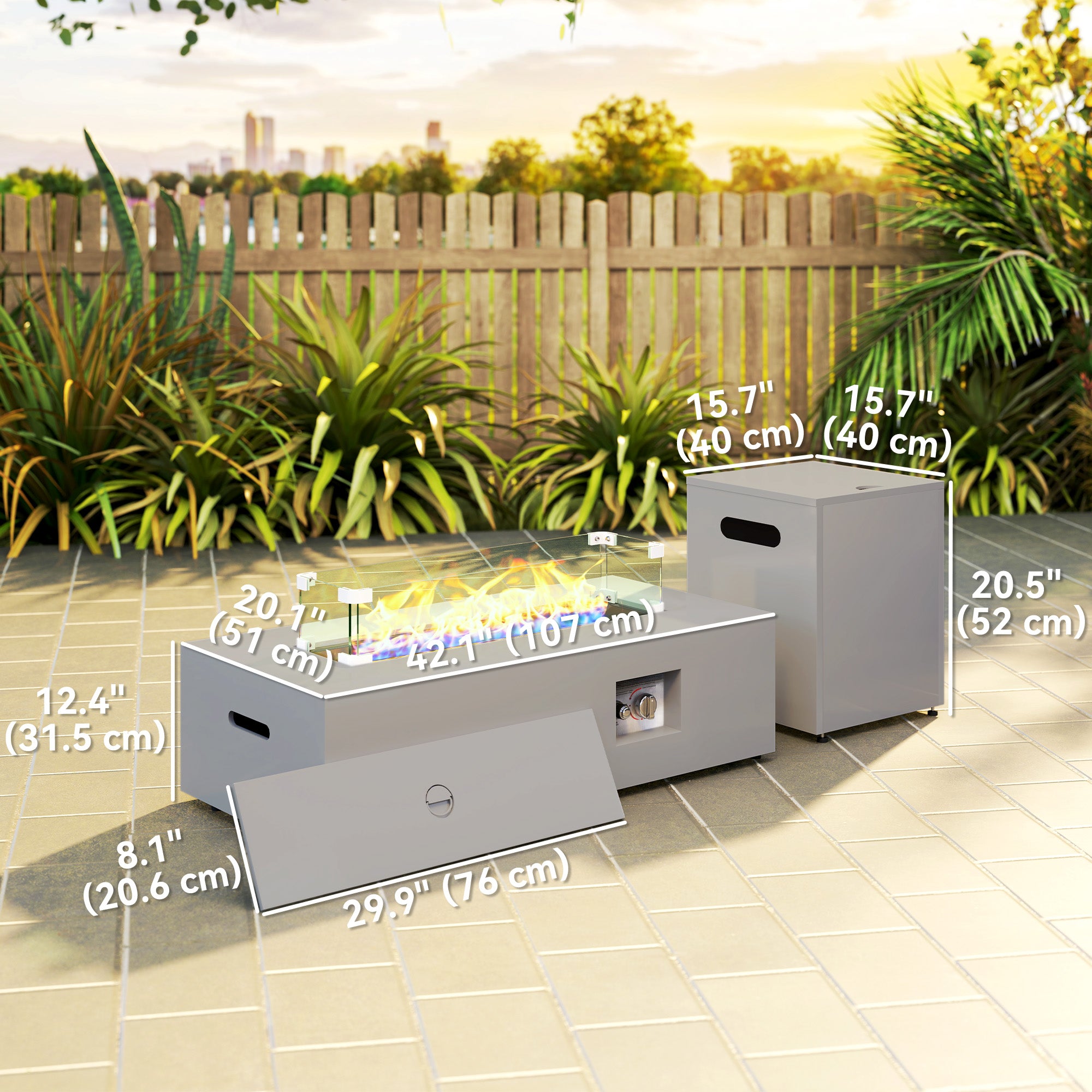 42" Propane Fire Pit Table 50,000 BTU - Light Grey-Patio & Garden > Fire Pits-DECOROLALA