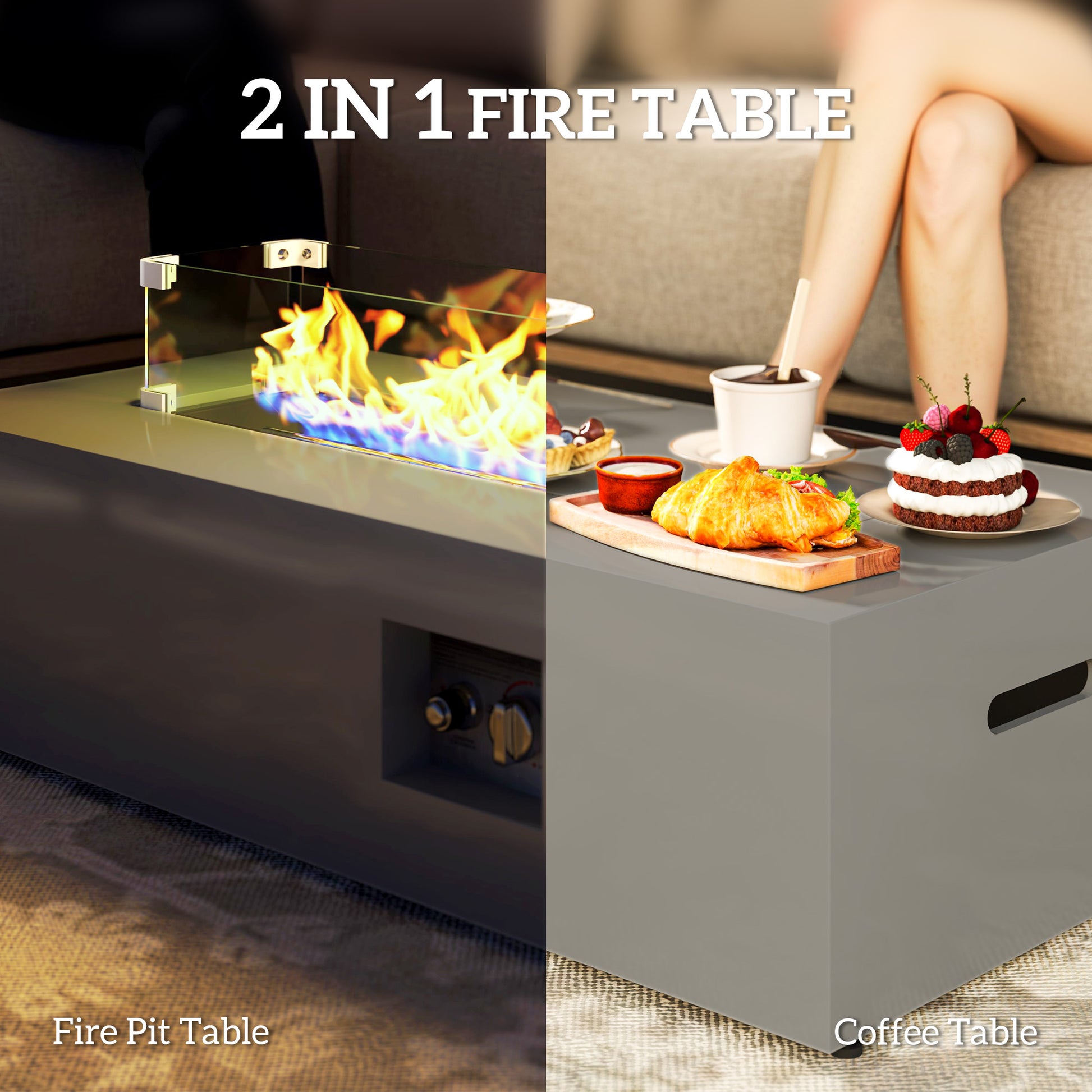 42" Propane Fire Pit Table 50,000 BTU - Light Grey-Patio & Garden > Fire Pits-DECOROLALA
