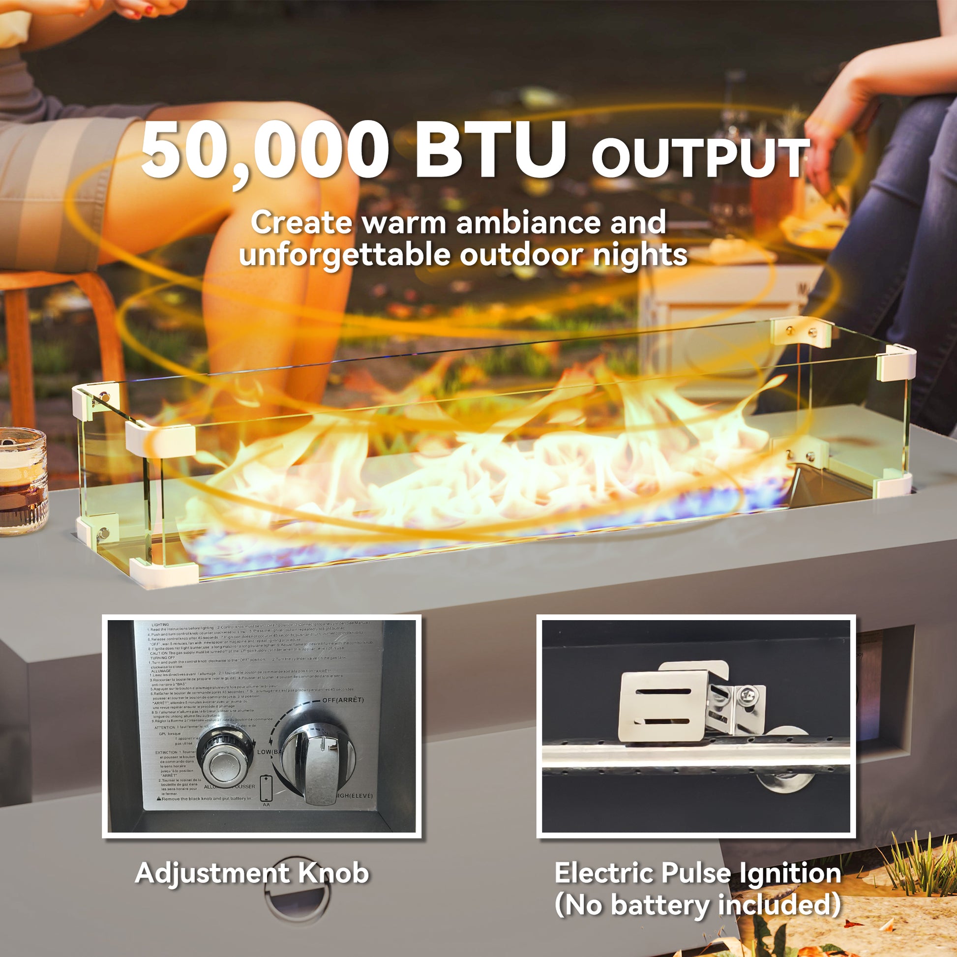 42" Propane Fire Pit Table 50,000 BTU - Light Grey-Patio & Garden > Fire Pits-DECOROLALA