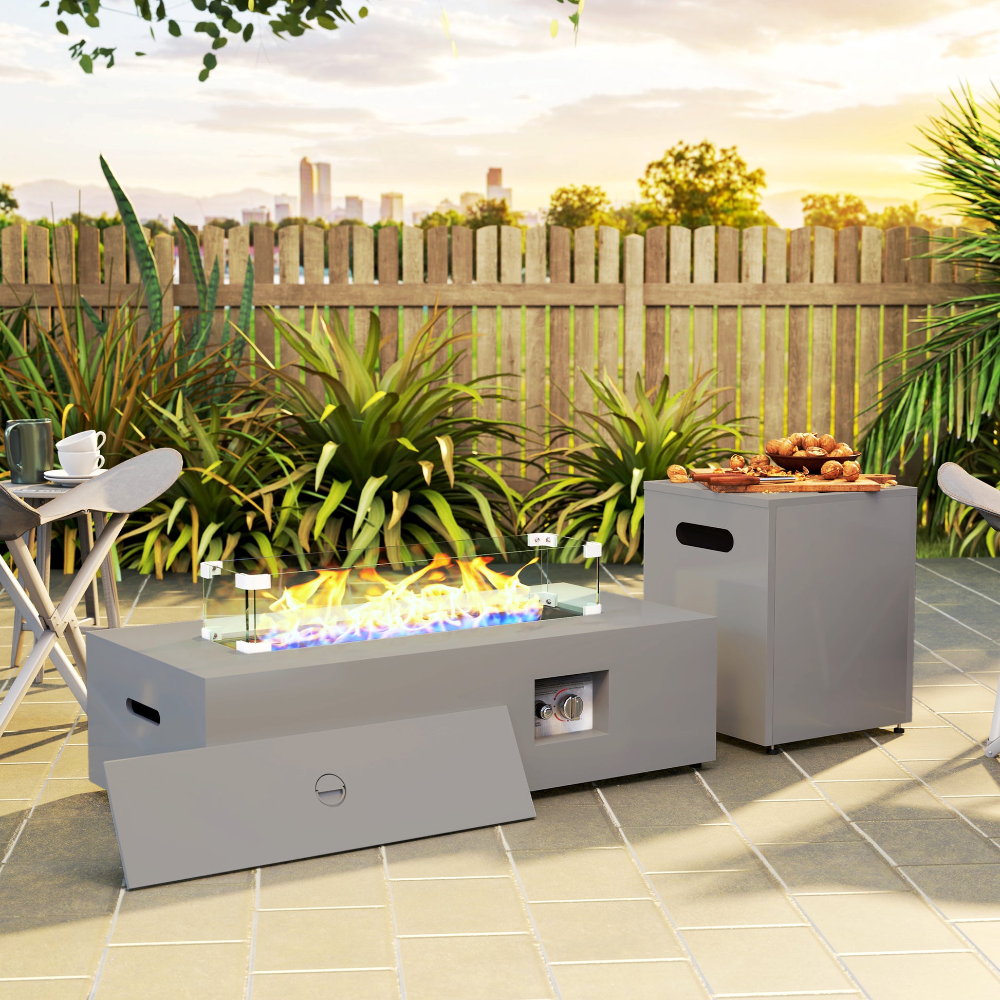 42" Propane Fire Pit Table 50,000 BTU - Light Grey-Patio & Garden > Fire Pits-DECOROLALA