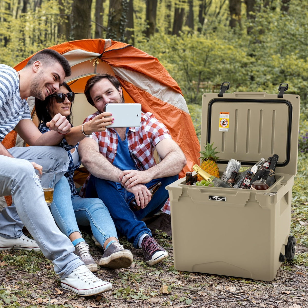 42 Quart Hard Cooler with Wheels and Handle-Tan-Coolers-DECOROLALA