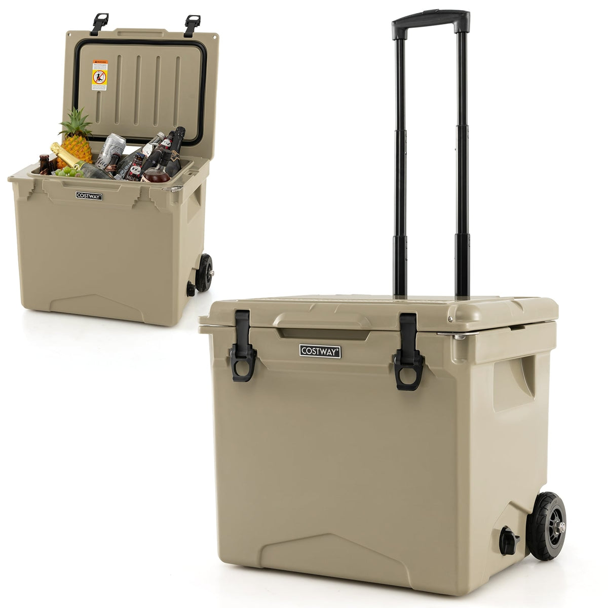 42 Quart Hard Cooler with Wheels and Handle-Tan-Coolers-DECOROLALA