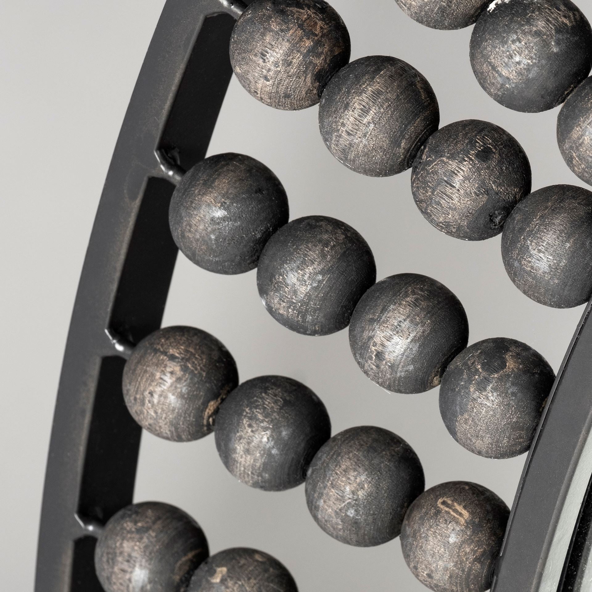 42" Round Black Metal Frame Wall Mirror With Wood Beads-Mirrors-DECOROLALA