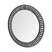 42" Round Black Metal Frame Wall Mirror With Wood Beads-Mirrors-DECOROLALA
