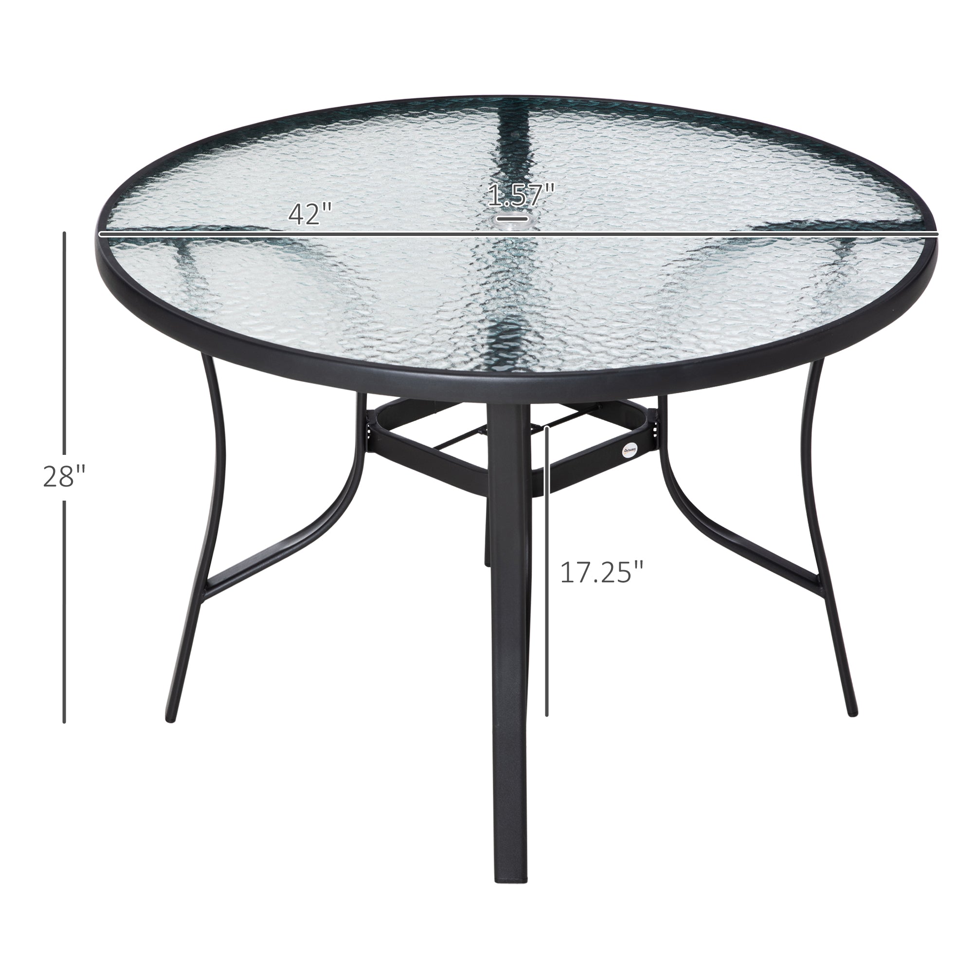 42" Round Patio Dining Table - Black Glass Steel-DECOROLALA