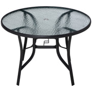 42" Round Patio Dining Table - Black Glass Steel-DECOROLALA