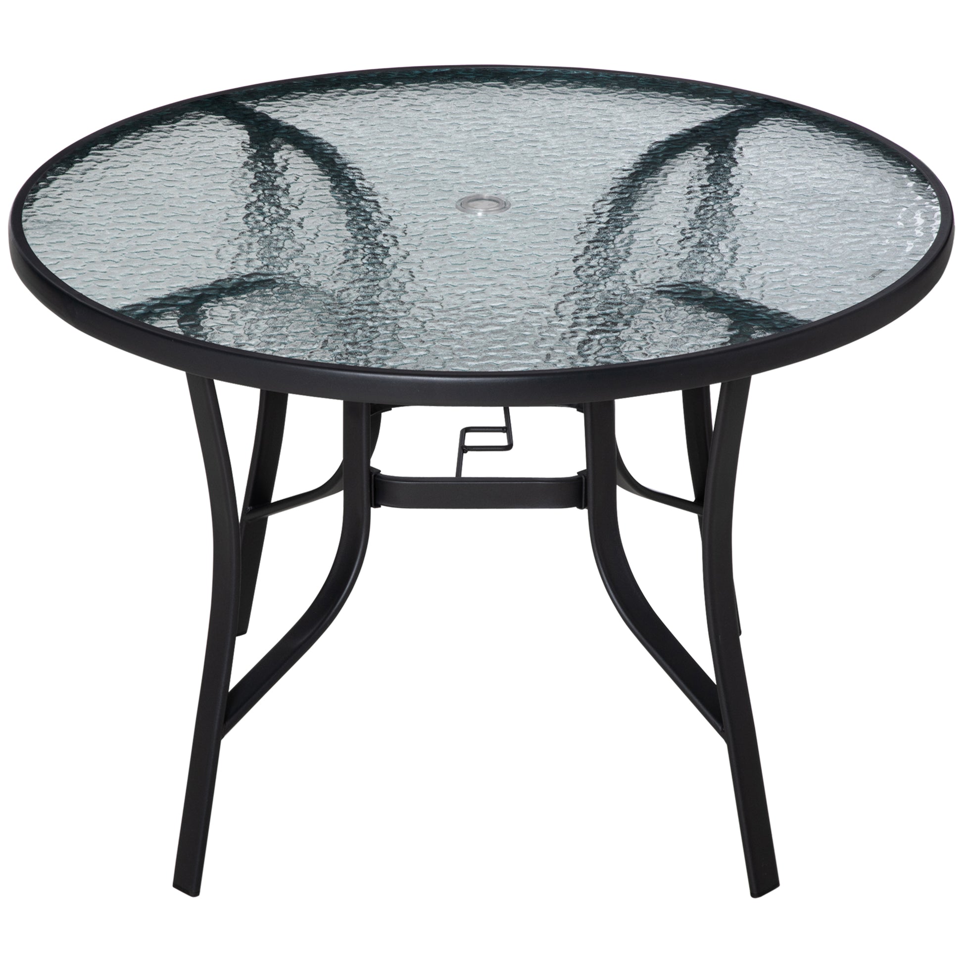 42" Round Patio Dining Table - Black Glass Steel-DECOROLALA
