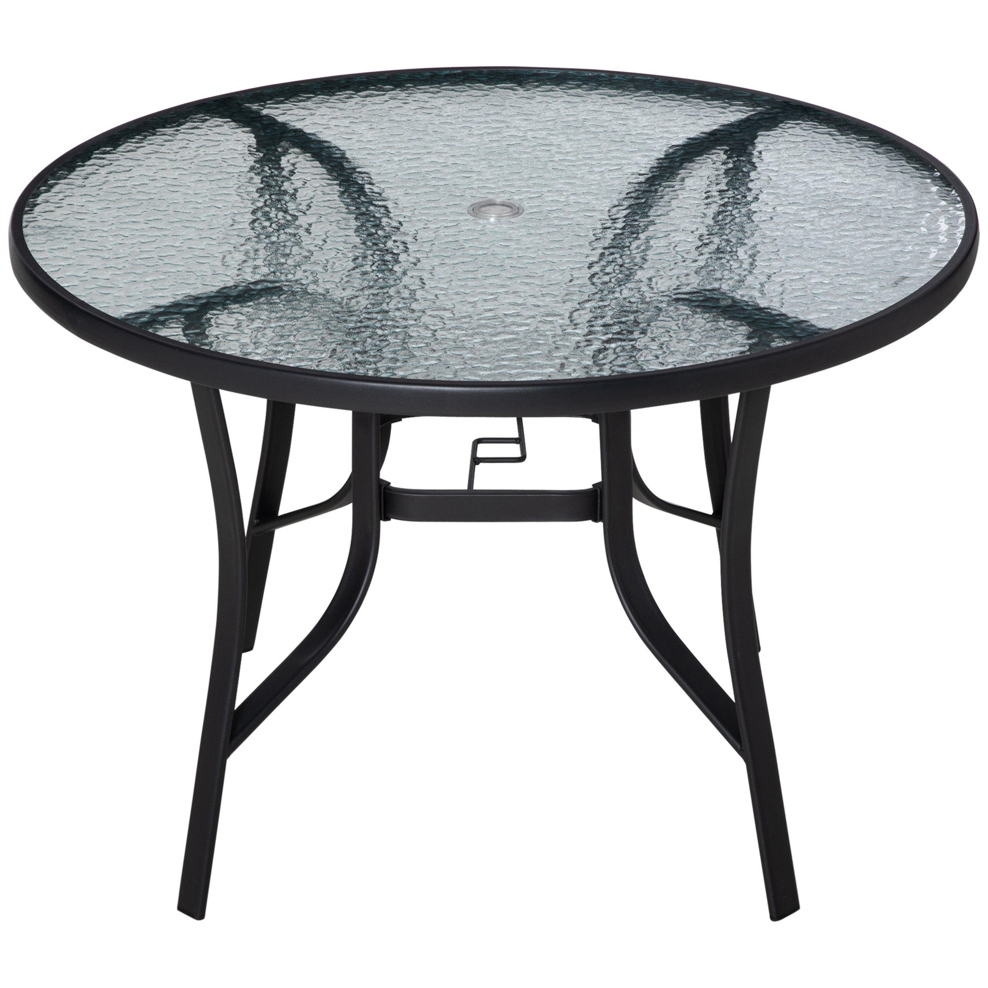 42" Round Patio Dining Table - Black Glass Steel-DECOROLALA